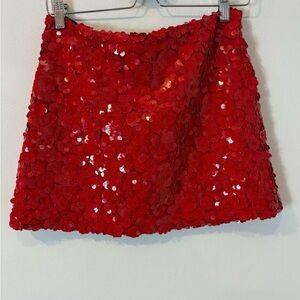 Zara Red Sequin Mini Skirt